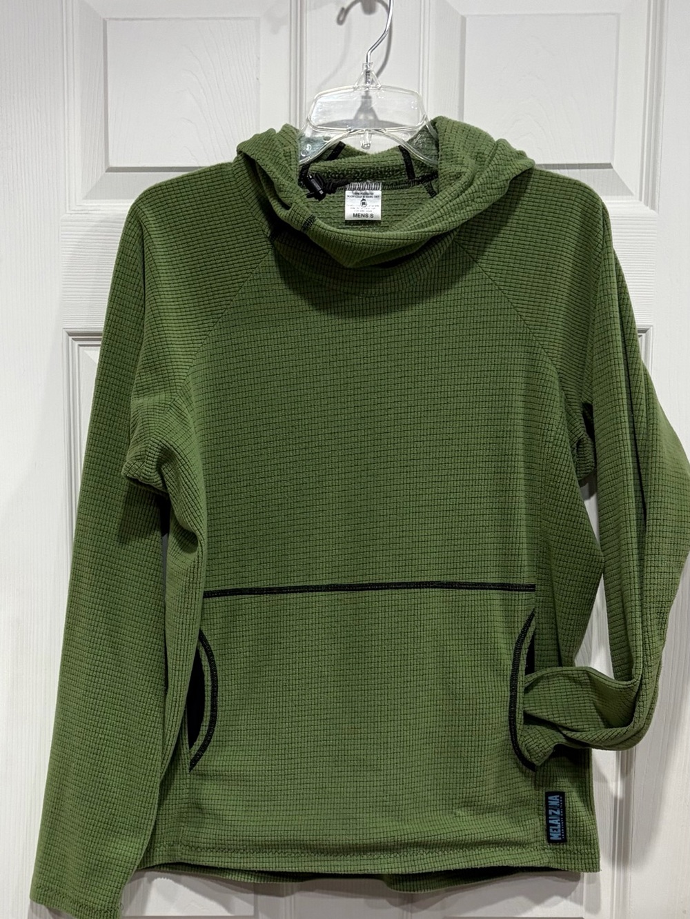 Melanzana Men's Small Micro Grid Hoodie Olive Green Jacket GUC Microgrid